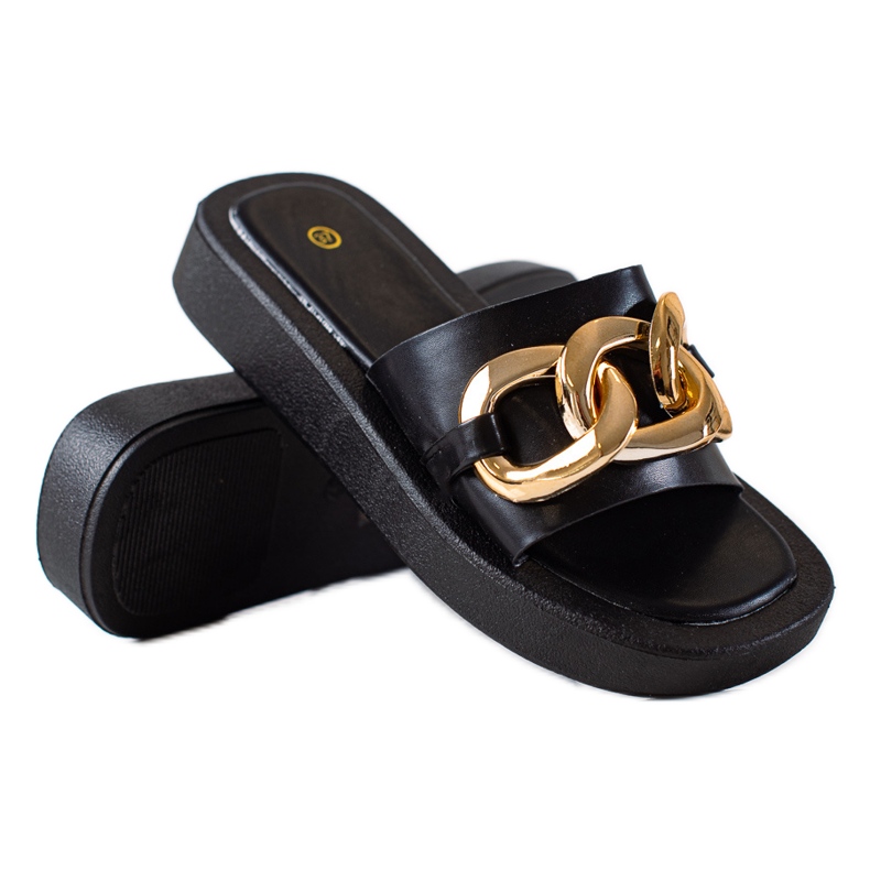 SHELOVET Fashionable Slippers With A Chain black SHELOVET Fashionable Slippers With A Chain black