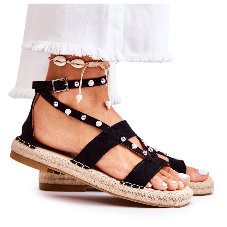 S.Barski Black Marey Suede Sandals With Studs