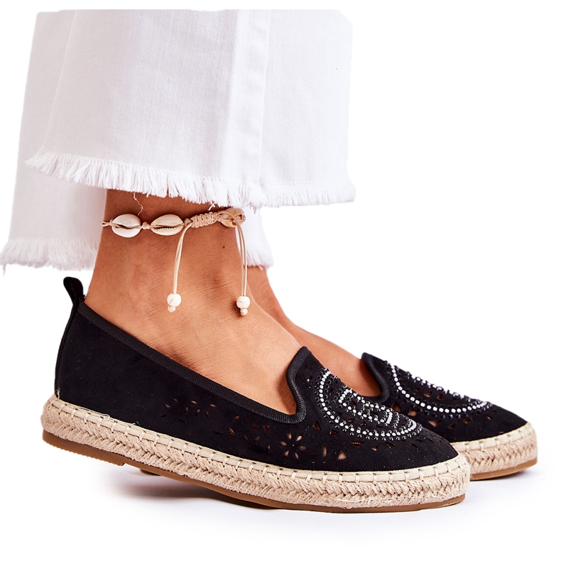 S.Barski Meredith Black Openwork Slip-on Women's Espadrilles