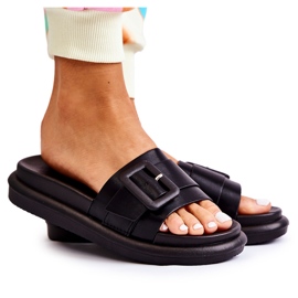 Women's Black Slippers With Buckle Devia