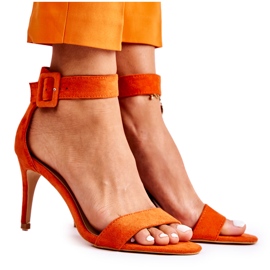 Women's Suede Sandals On A Heel Orange Marconi