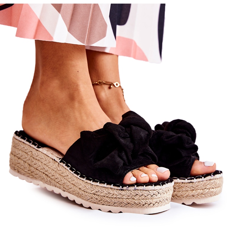 PG2 Women's Slippers On Wedge With A Bow Black Tayla