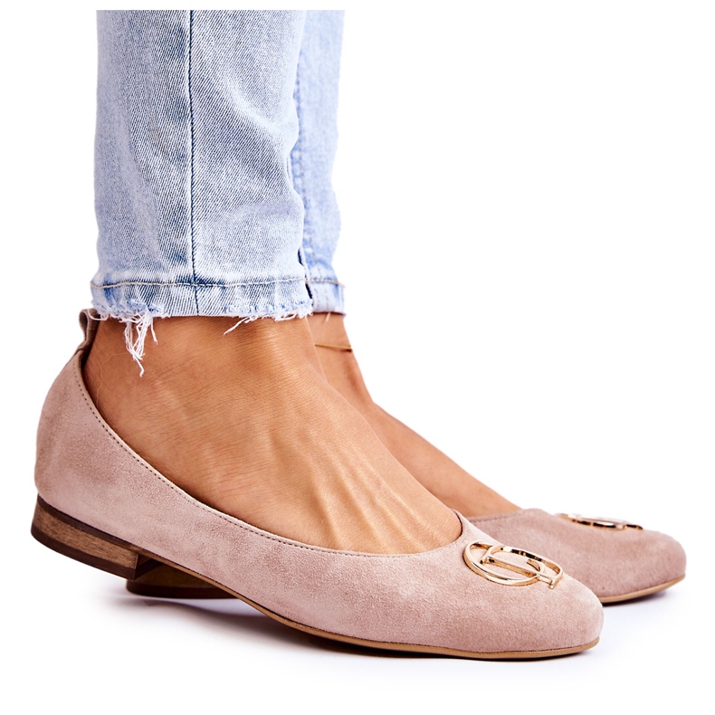 Women's Suede Ballerinas With Nicole 2746 Beige Decoration