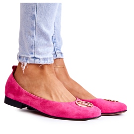 Women's Suede Ballerinas With Nicole Decoration 2746 Fuchsia pink