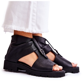 Women's Leather Sandals With Zipper Nicole 2748 Black