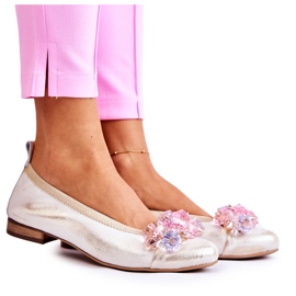 Women's Leather Ballerina Shoes With Crystals Nicole 2749 white Women's Leather Ballerina Shoes With Crystals Nicole 2749 white
