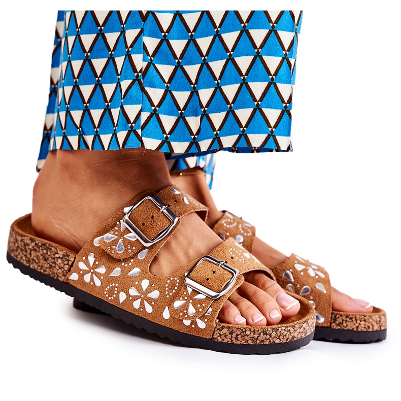 PG1 Brown Dalvio Suede Slippers With Rhinestones