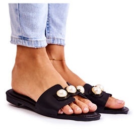 PG1 Women's Black Tacoma Slippers With Decorative Pearls