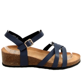Navy blue sandals on a cork wedge heel H072