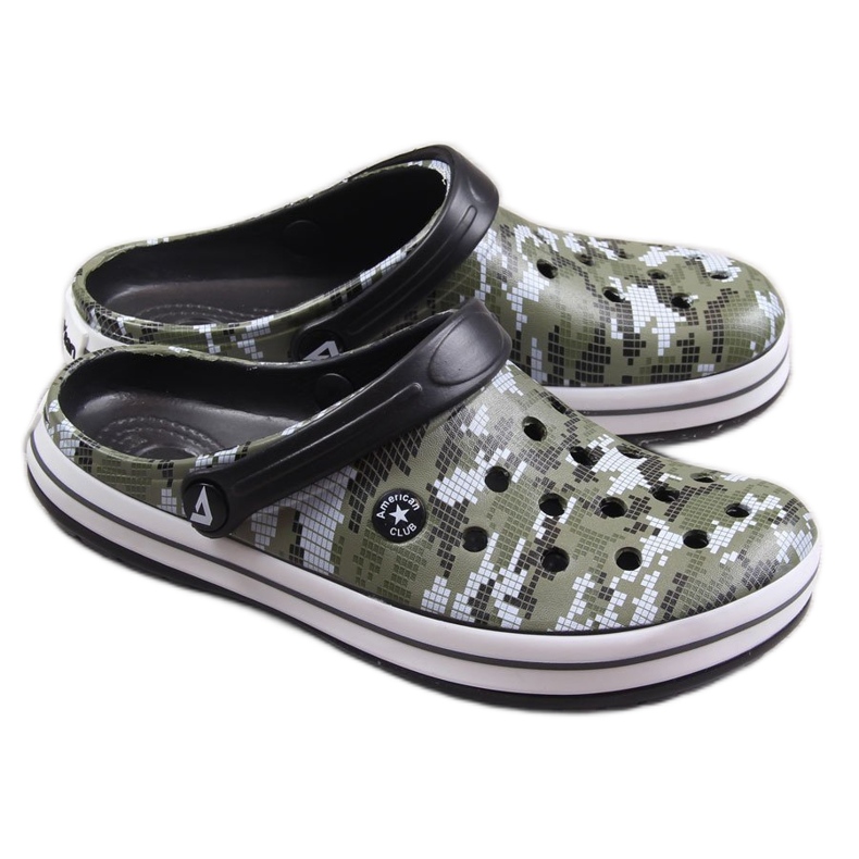 American Club men's black camo slippers green