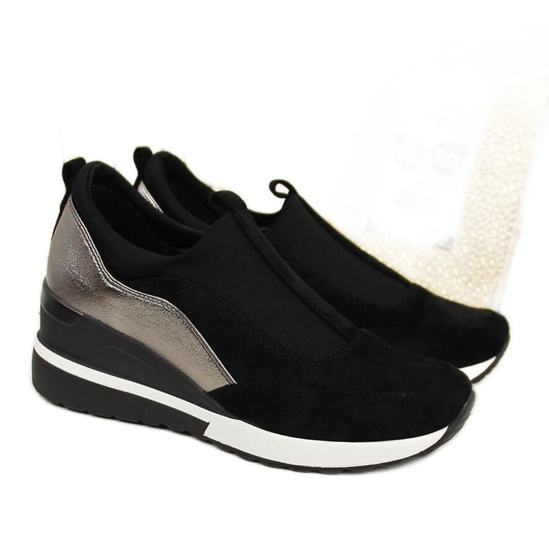 Women's wedge sneakers black and silver Vinceza