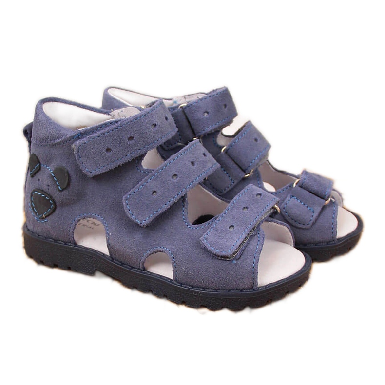 Leather sandals for boys with Kornecki teddy bear blue