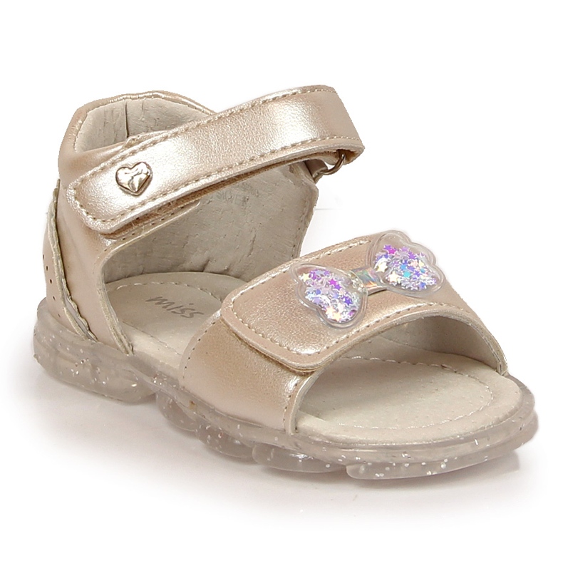 Girls' sandals with silver velcro beige