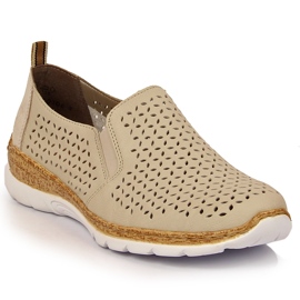 Women's beige openwork leather shoes Rieker N4251-60