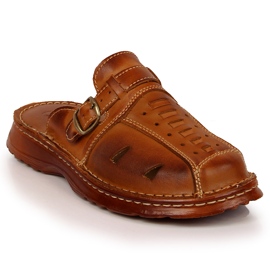 Brown EKO openwork leather men's slippers