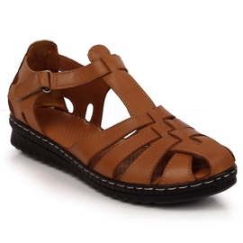 Brown leather women's sandals with velcro T.Sokolski