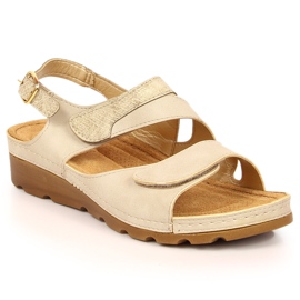 Women's sandals with Velcro on a beige wedge Vinceza