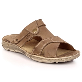 Brown leather men's EKO slippers beige Brown leather men's EKO slippers beige