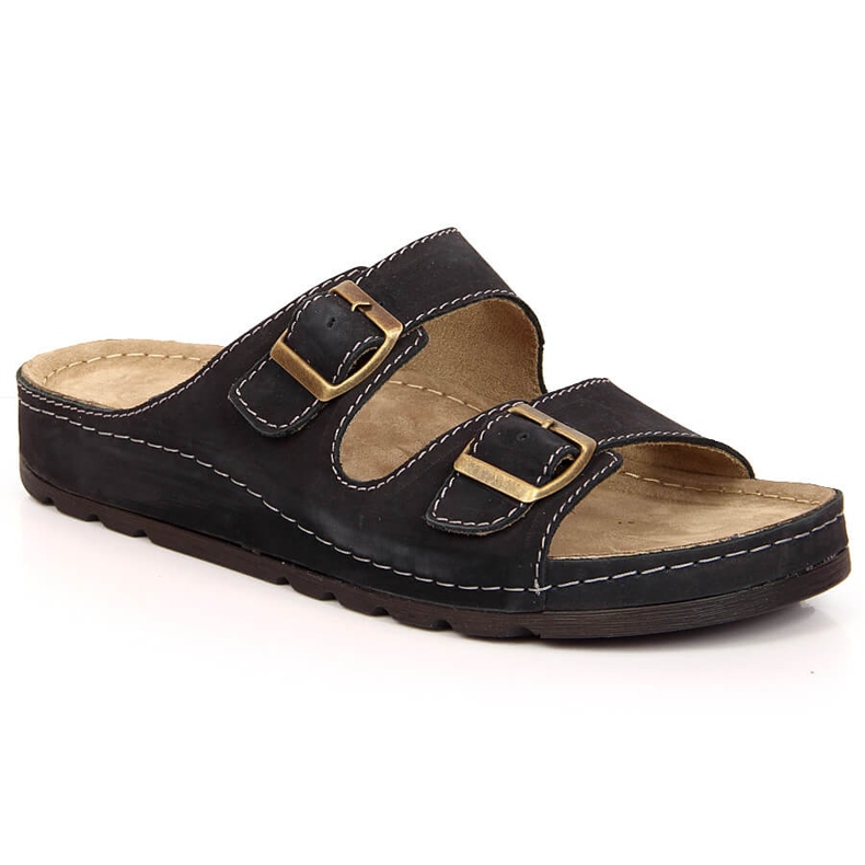 Black Helios 813 black comfortable men's leather slippers