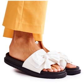 PJ1 Classic Women's Leather Slippers With A Bow White Dessy