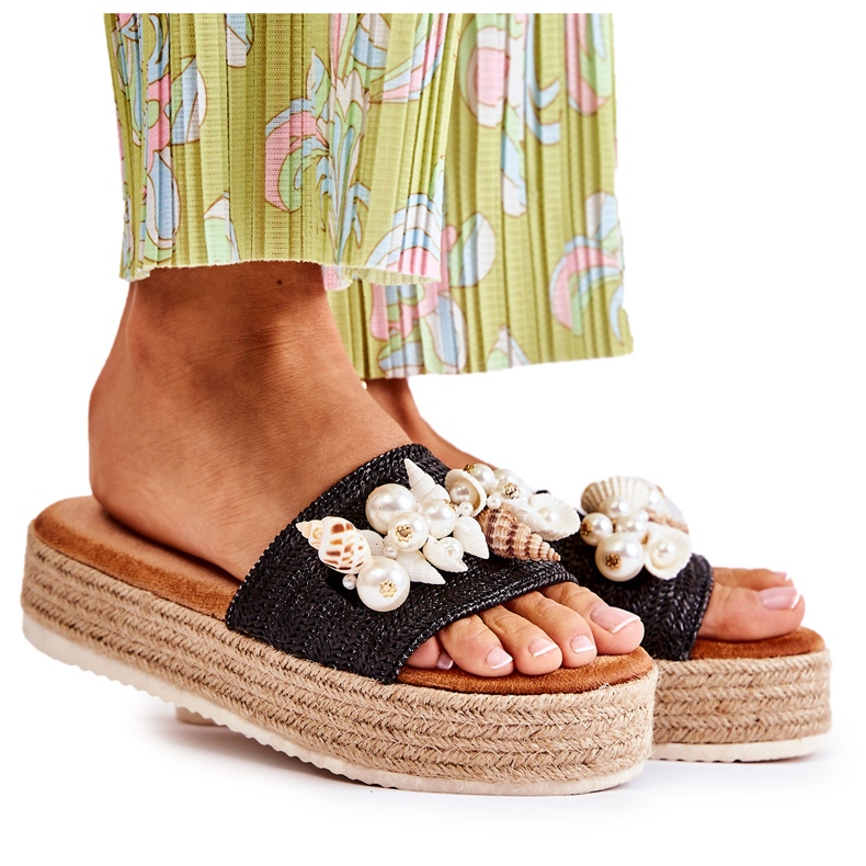 PS1 Women's Slippers On The Platform With Shells Black Tolia