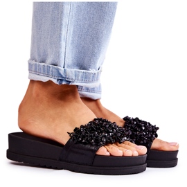 PG1 Women's Slippers On The Platform With Ornaments Black Almina