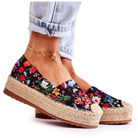 FS3 Fashionable Slip-On Espadrilles In Black Morice Flowers multicolored