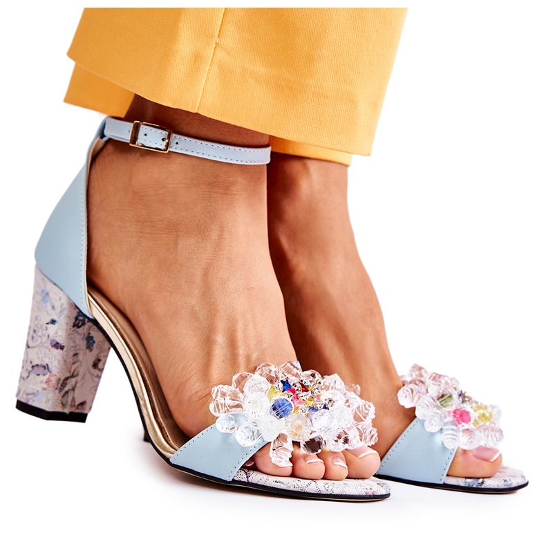 PA2 Leather Sandals On A Bar With Blue Velinda Crystals