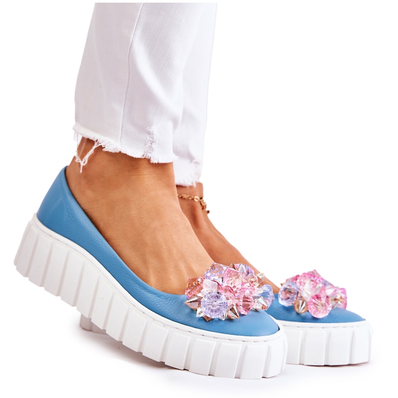PA2 Leather Ballerinas On A Platform With A Blue And White Ladette Ornament