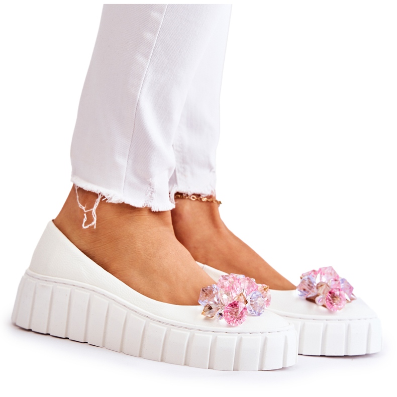 PA2 Leather Ballerinas On A Platform With A Colorful White Ladette Decoration