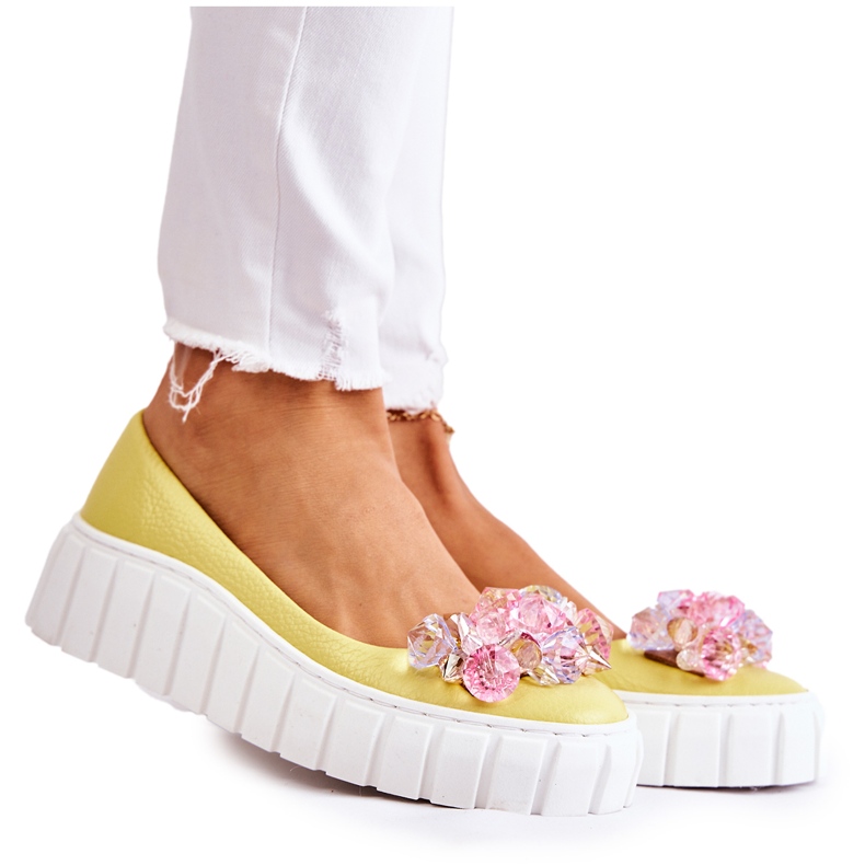 PA2 Leather Ballerinas On A Platform With A Colorful Yellow Ladette Decoration