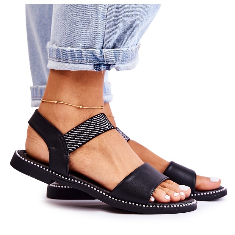 PE1 Women's Classic Sandals On A Flat Heel Black Catis