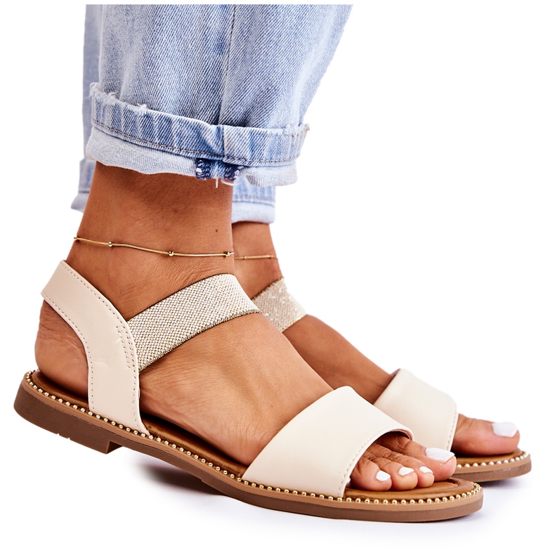 PE1 Women's Classic Sandals On A Flat Heel Beige Catis