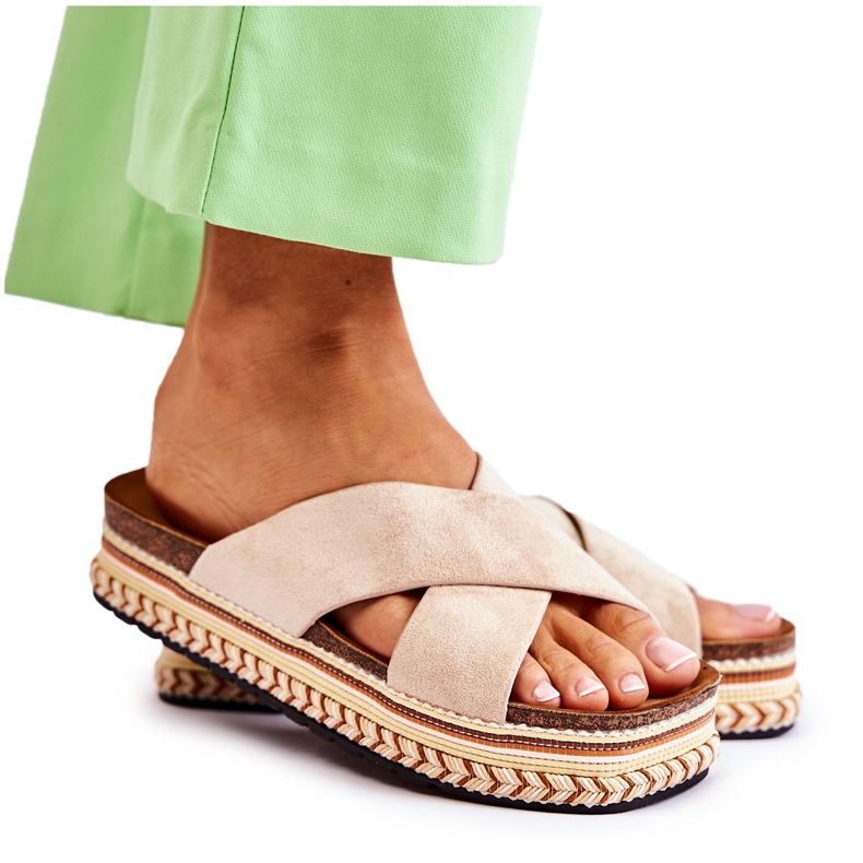 PG1 Women's Suede Slippers On A Beige Jossie Platform