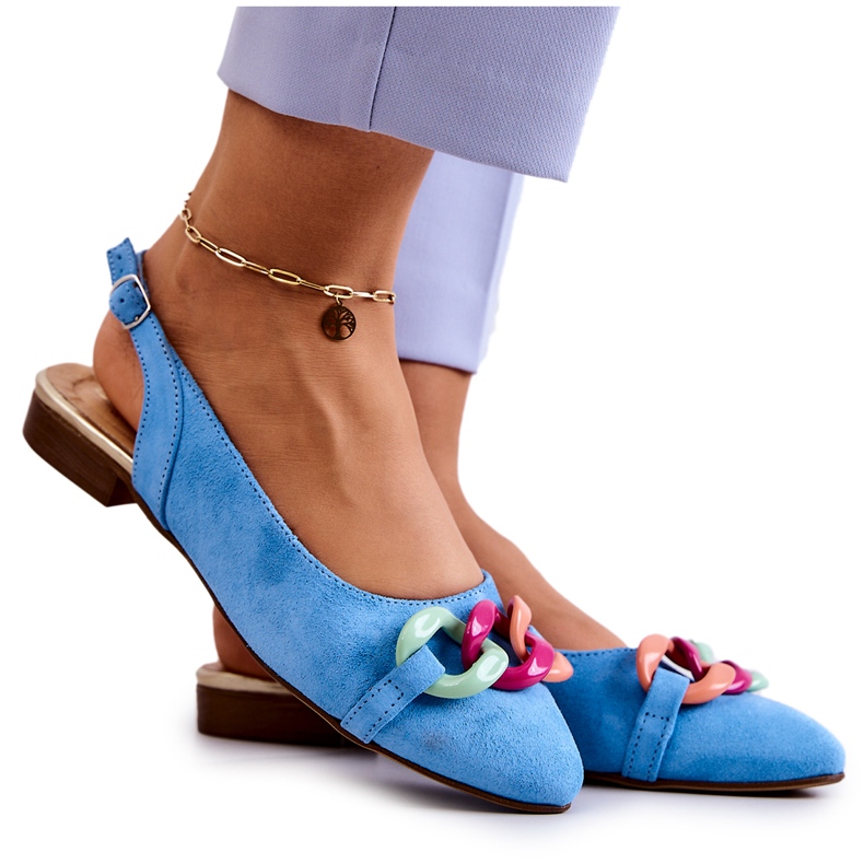 Suede Ballerinas With Chain Lewski Shoes 3125 Blue multicolored