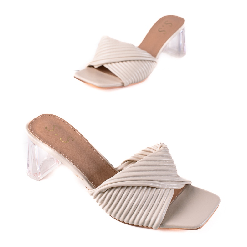 SHELOVET Slippers with a transparent heel beige