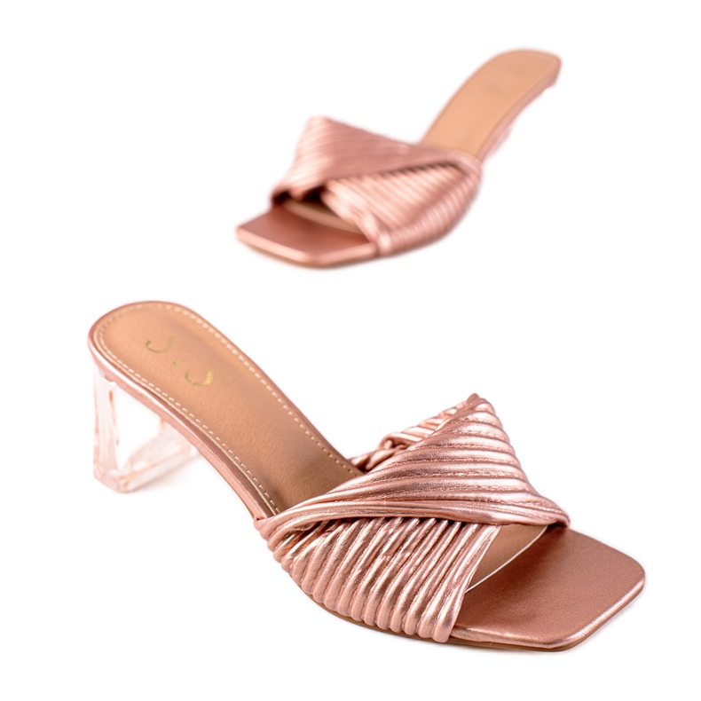 SHELOVET Slippers with a transparent heel pink golden