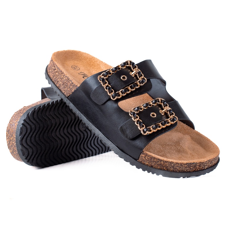 SHELOVET Slippers with decorative clasps black