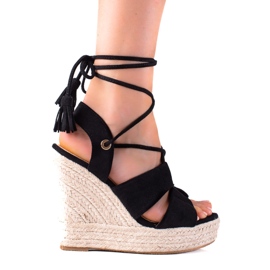 SHELOVET Espadrilles High Tied Sandals black