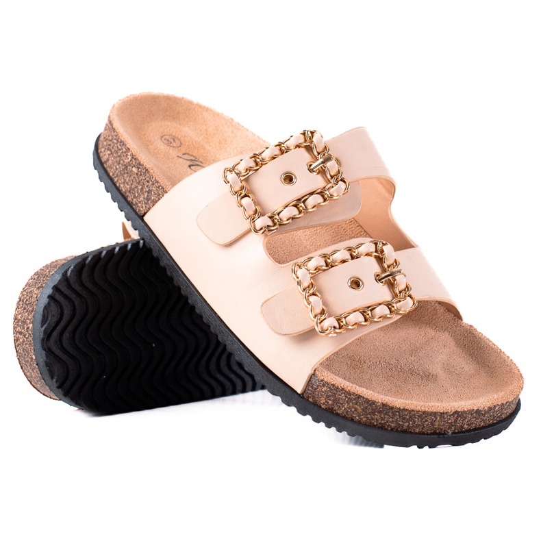 SHELOVET Slippers with decorative clasps beige