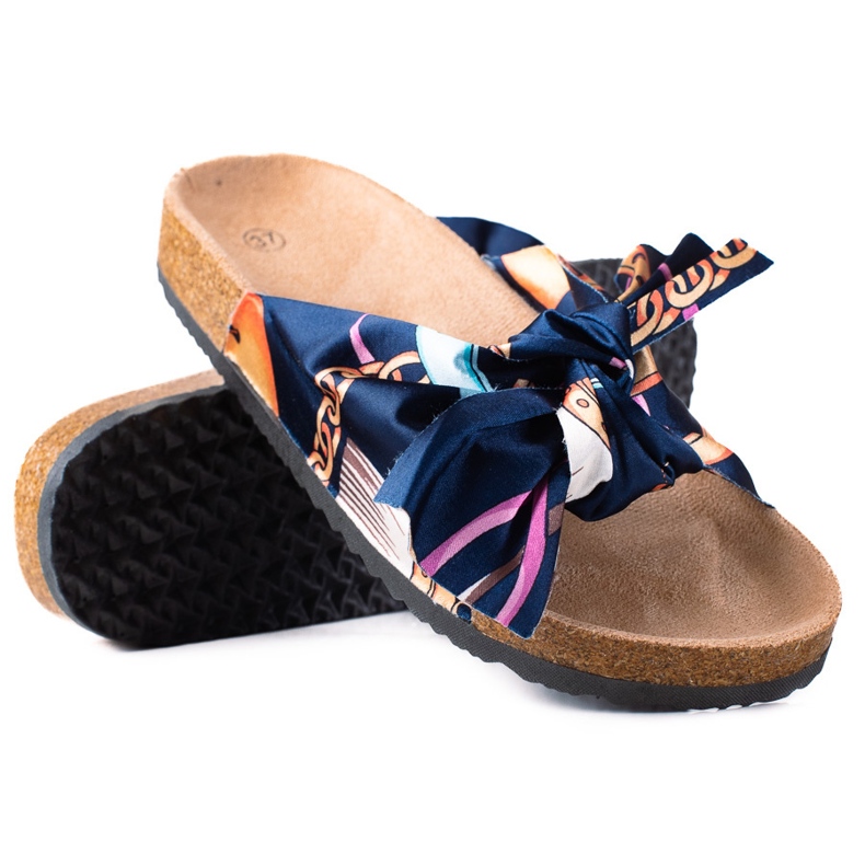 SHELOVET Blue Slippers With A Bow navy blue