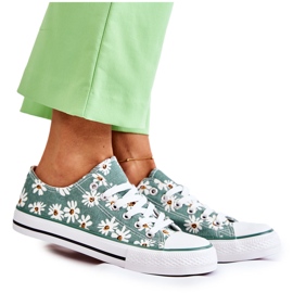 PS1 Women's Low Sneakers With Janey Green Flowers PS1 Women's Low Sneakers With Janey Green Flowers