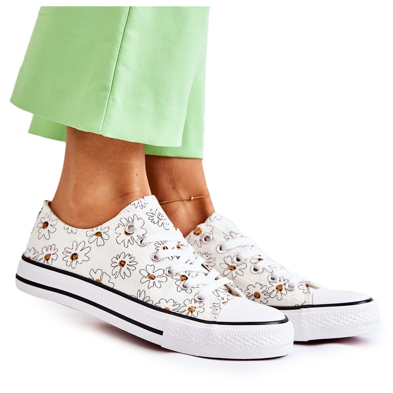 PS1 Women's Low Sneakers With Janey White Flowers