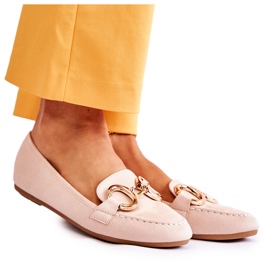 Women's Suede Loafers With Beige Reality Decoration