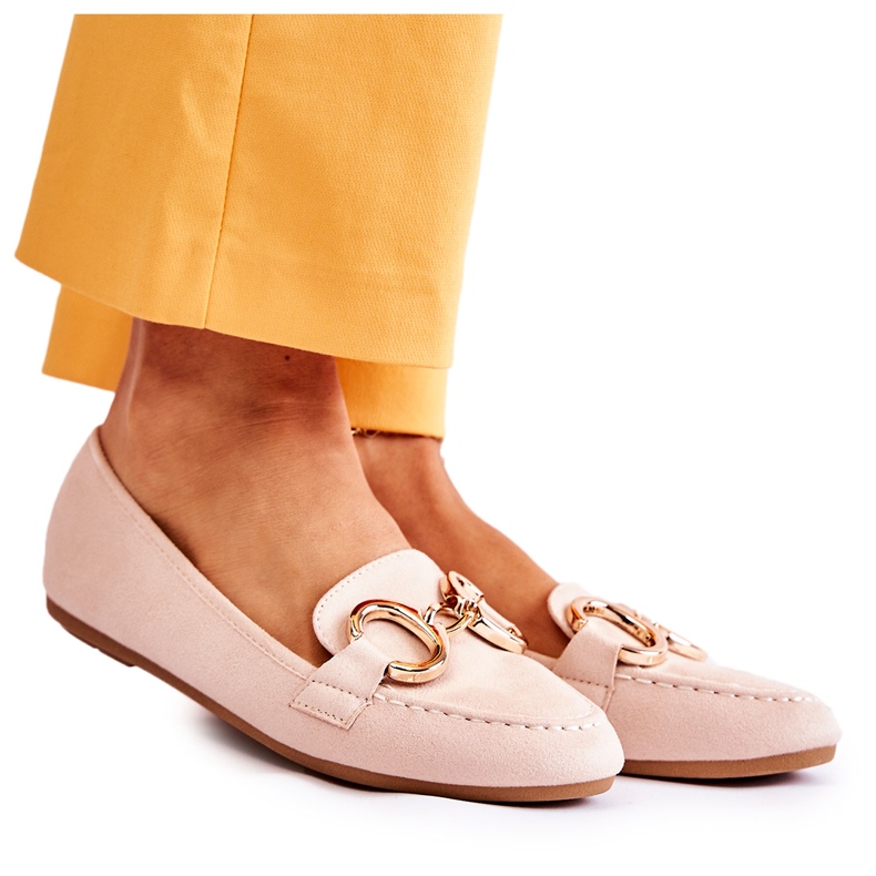 Women's Suede Loafers With Beige Reality Decoration