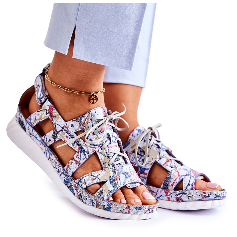 Maciejka Women's Leather Sandals With Velcro 05375-06 Blue multicolored Maciejka Women's Leather Sandals With Velcro 05375-06 Blue multicolored