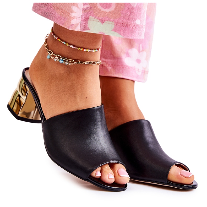 PA2 Leather Women's Slippers On Heel Black Perry