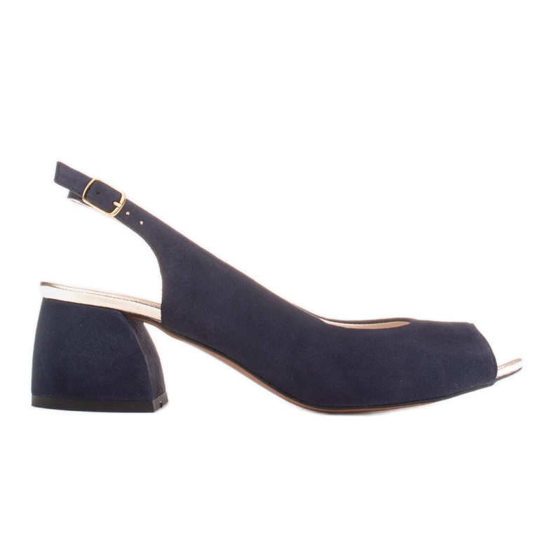 Marco Shoes Sandals made of navy blue suede with a stable heel