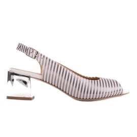 Marco Shoes Comfortable women's sandals with interesting leather white multicolored silver