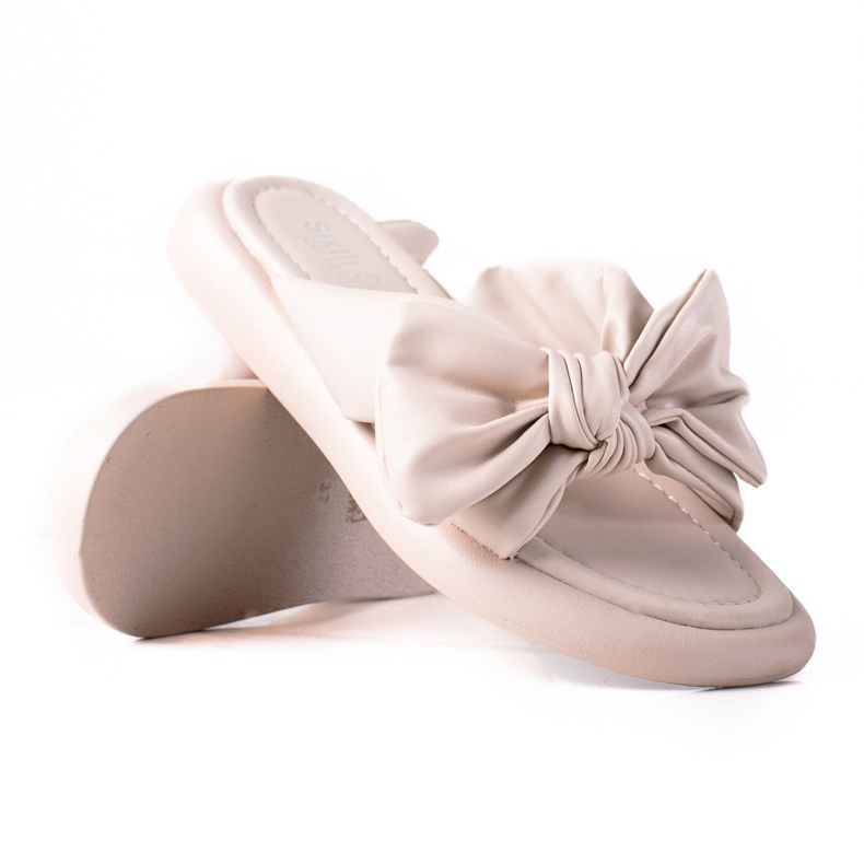 SHELOVET Beige Slippers With A Bow